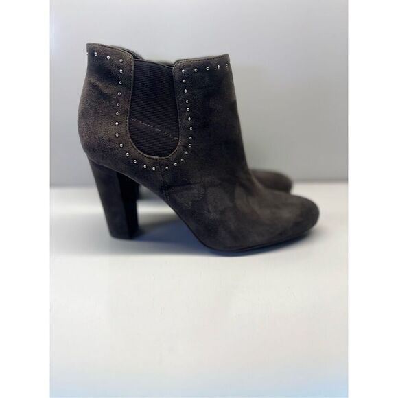 Ralph Lauren Vivianne Womens 8B Charcoal Gray Suede Booties Chunky Heels Studs - Picture 1 of 12
